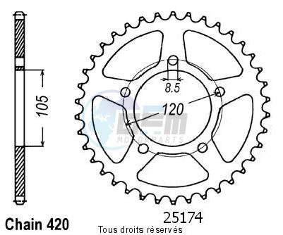 Product image: Sifam - 25174CZ51 - Chain wheel rear Aprilia 50 Rx 99 Type Chain wheel rear 5 mounting holes Type 420/Z51  0