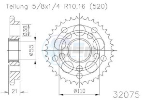 Product image: Esjot - 50-32075-38 - Chainwheel Steel Ducati - 520 - 38 Teeth- Made in Germany 