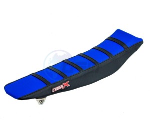 Product image: Crossx - M416-3BLBB - Saddle Cover YAMAHA YZ 125 02-20 YZ 250 02-20 TOP BLUE- SIDE BLACK-STRIPES BLACK (M416-3BLBB) 