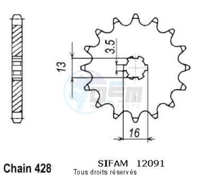Product image: Sifam - 12091CZ14 - Sprocket Ts 80 Er 81-82 Gt 80 L/Rg 81-82 12091cz   14 teeth   TYPE : 428 