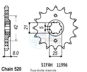 Product image: Sifam - 11996CZ15 - Sprocket Srx 600 86-94 Xt 600 83-86 11996cz   15 teeth   TYPE : 520 