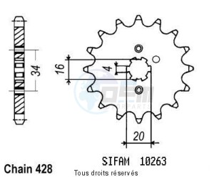 Product image: Sifam - 10263CZ16 - Sprocket Dt 125 Lc  87-88 Rd 125 Lc2 Ypvs 86-97 10263cz   16 teeth   TYPE : 428 