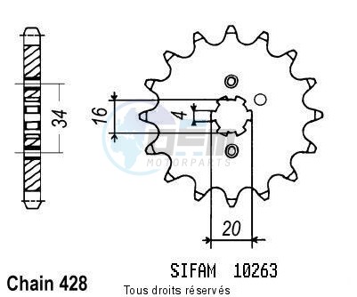 Product image: Sifam - 10263CZ16 - Sprocket Dt 125 Lc  87-88 Rd 125 Lc2 Ypvs 86-97 10263cz   16 teeth   TYPE : 428  0