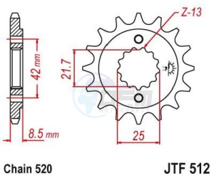 Product image: Esjot - 50-32002-16 - Sprocket TT Kawasaki - 520 - 16 Teeth -  Identical to JTF512 - Made in Germany 