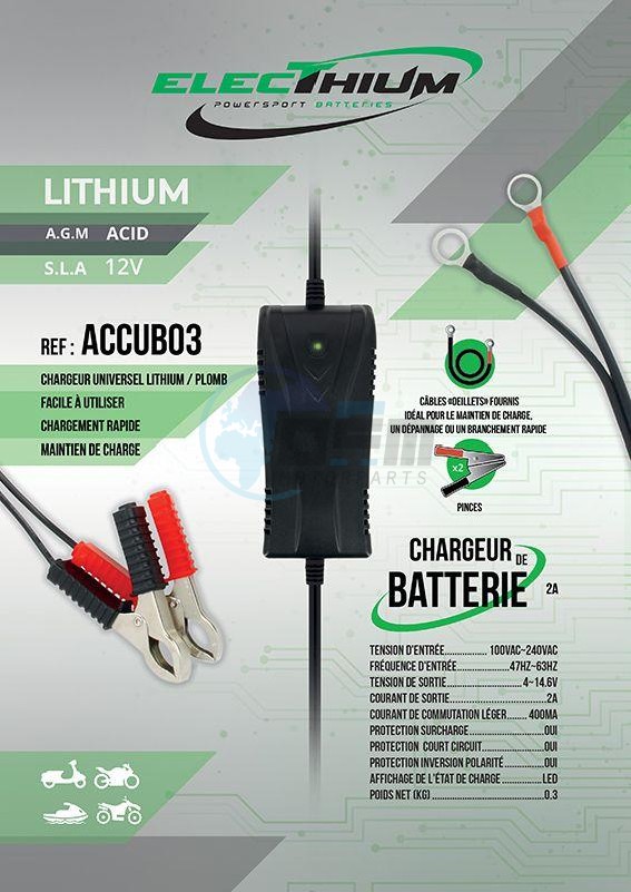 Product image: Electhium - ACCUB03 - Battery  lader Moto and Scooter - for Battery Lithium & Acid  0