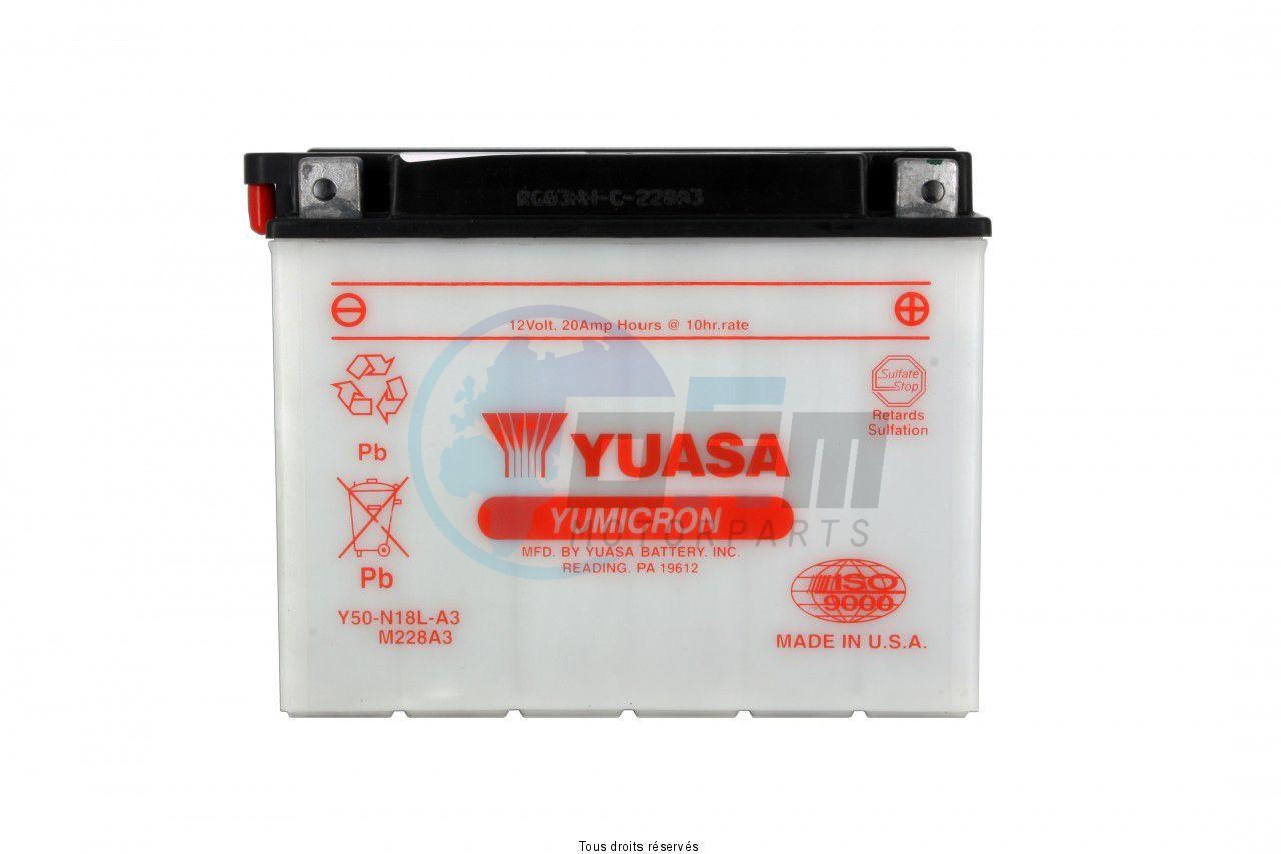Product image: Yuasa - 812203 - Battery Y50-n18l-a3 L 206mm  W 91mm  H 164mm 12v 20ah  1