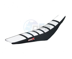 Product image: Crossx - M711-3WBB - Saddle Cover HUSABERG FE-FS-FX 09-12, FE 450 08-12 TOP WHITE- SIDE BLACK-STRIPES BLACK (M711-3WBB) ' 