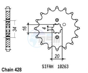 Product image: Esjot - 50-15013-16 - Sprocket TT Yamaha - 428 - 16 Teeth -  Identical to JTF263 - Made in Germany 