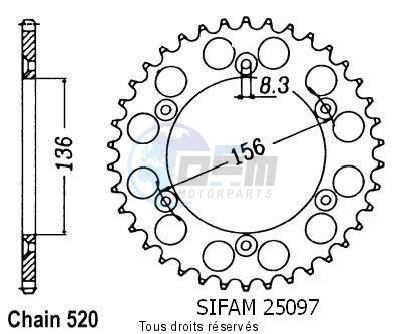 Product image: Sifam - 25097AZ46 - Chain wheel rear Husqvarna - Gas Gas 125/250/510/610 1990-2004 Type 520/Z46  0