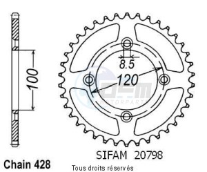 Product image: Sifam - 20798AZ50 - Chain wheel rear Suzuki Yamaha 80/85 Yz/Rm 1993-2008 Type 428/Z50 