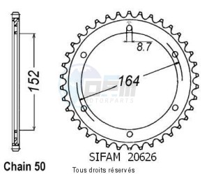 Product image: Sifam - 20626CZ42 - Chain wheel rear Sr 500 78-90   Type 530/Z42 
