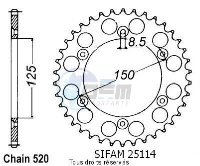 Product image: Sifam - 25114CZ40 - Chain wheel rear KTM Steel 125/250/600 1990-2004 Type 520/Z40  0