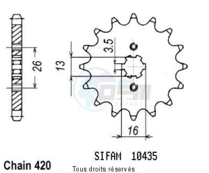Product image: Sifam - 10435CZ14 - Sprocket Dt 50 Mx 81-85   10435cz   14 teeth   TYPE : 420 