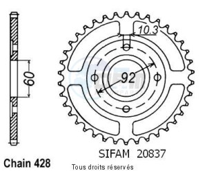 Product image: Sifam - 20837CZ39 - Chain wheel rear Rd 125 Dx Baton 78-81   Type 428/Z39 