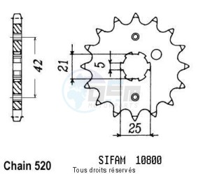 Product image: Sifam - 10800CZ15 - Sprocket Yamaha Kawasaki 250 Yz/Wr 1981-1998 10800cz   15 teeth   TYPE : 520 