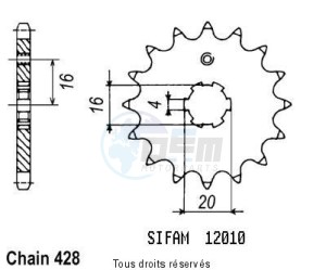 Product image: Sifam - 12010CZ15 - Sprocket Dt 80 Lc2 85-91   12010cz   15 teeth   TYPE : 428 