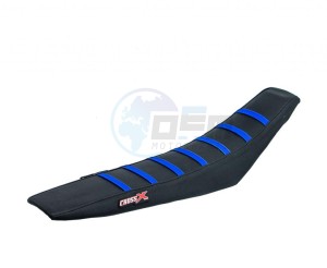 Product image: Crossx - M616-3BBBL - Saddle Cover HUSQVARNA FC TC 16-18, FE TE 17-19 TOP BLACK- SIDE BLACK-STRIPES BLUE (M616-3BBBL) 
