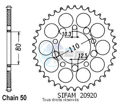 Product image: Sifam - 20920CZ44 - Chain wheel rear Cb 900 Bol D'Or 78-84   Type 530/Z44  0