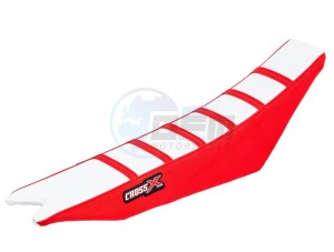 Product image: Crossx - M910-3WRR - Saddle Cover BETA RR-RS 2006-2009 TOP WHITE- SIDE RED-STRIPES RED (M9-3WRR) 