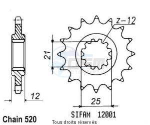 Product image: Sifam - 12001CZ14 - Sprocket Husaberg/Hva 125 Wr 1984-1990 12001cz   14 teeth   TYPE : 520 