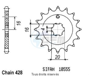 Product image: Sifam - 10555CZ13 - Sprocket Kawasaki 80 Kx 1991-2001 10555cz   13 teeth   TYPE : 428 