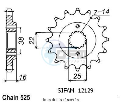 Product image: Sifam - 12129CZ14 - Sprocket Ducati 748 Strada 95-98   12129cz   14 teeth   TYPE : 525  0