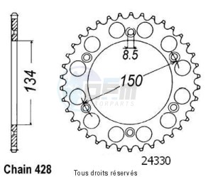 Product image: Sifam - 24330CZ52 - Chain wheel rear 125 Kdx 90-98   Type 428/Z52 