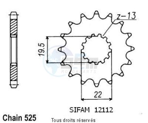 Product image: Sifam - 12112CZ14 - Sprocket Gsf 400 Bandit 90-96   12112cz   14 teeth   TYPE : 525 