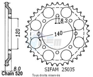 Product image: Sifam - 25035CZ43 - Chain wheel rear Klr 600 84-90   Type 520/Z43 