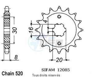 Product image: Sifam - 12085CZ12 - Sprocket Husqvarna 125 Cr/Wr 1991-1994 12085cz   12 teeth   TYPE : 520 