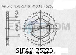 Product image: Sifam - 25220CZ45 - Chain wheel rear Aprilia 1000 Etv 01-0   Type 525/Z45  0