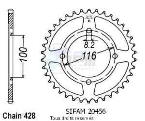 Product image: Sifam - 20456AZ53 - Chain wheel rear Kawasaki 80/85 Kx 1983-2004 Type 428/Z53 