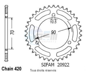 Product image: Sifam - 20922CZ43 - Chain wheel rear Mtx 80 R/S 83-86   Type 420/Z43 