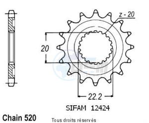 Product image: Sifam - 12424CZ15 - Sprocket Yamaha Yzf/Wrf 250 01-0   12424cz   15 teeth   TYPE : 520 