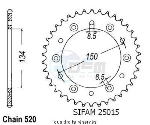 Product image: Sifam - 25015CZ47 - Chain wheel rear Kawasaki 125/250 Kx 1983-2007 Type 520/Z47 