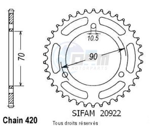 Product image: Sifam - 20922CZ47 - Chain wheel rear Cr 80 Rb 81 Steel   Type 420/Z47 