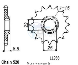 Product image: Sifam - 11983CZ14 - Sprocket KTM Tous Modeles 2t 1984-2004 11983cz   14 teeth   TYPE : 520 