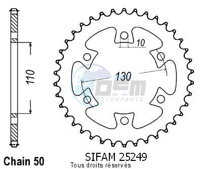 Product image: Sifam - 25249CZ36 - Chain wheel rear Bombardier Ds650 04-   Type 530/Z36  0