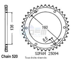 Product image: Sifam - 25094CZ46 - Chain wheel rear 650 Pegaso Ie 01-02   Type 520/Z46 