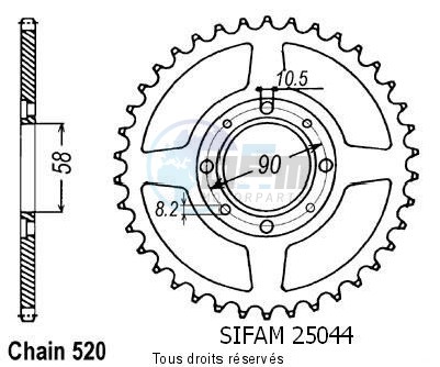 Product image: Sifam - 25044CZ33 - Chain wheel rear Nsr 125 87-89   Type 520/Z33  0