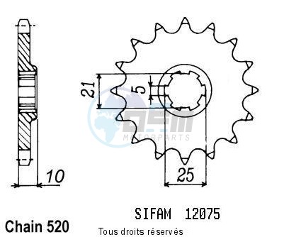 Product image: Sifam - 12075CZ15 - Sprocket Cagiva 600 W16 96-98 Cagiva 600 River 95-98 12075cz   15 teeth   TYPE : 520  0