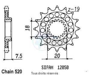 Product image: Sifam - 12050CZ14 - Sprocket Honda 125 Cr 1987-2001 12050cz   14 teeth   TYPE : 520 