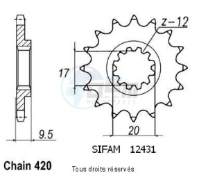 Product image: Sifam - 12431CZ13 - Sprocket KTM 60/65 Left  98-02   12431cz   13 teeth   TYPE : 420 