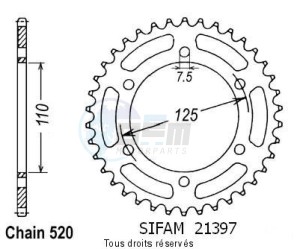 Product image: Sifam - 21397CZ41 - Sprocket rear 125 AlettaORo 85-87 38 