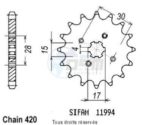 Product image: Sifam - 11994CZ12 - Sprocket Cr 80 Rb 81   11994cz   12 teeth   TYPE : 420 