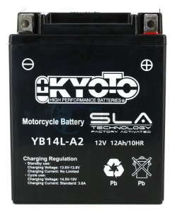 Product image: Kyoto - 512142 - Battery  YB14L-A2 SLA-AGM - Without Acid. Ready to Use 