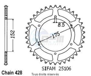 Product image: Sifam - 25106CZ52 - Chain wheel rear Yamaha Tdr 125 Italie 89-92 Type 428/Z52 