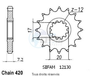 Product image: Sifam - 12130CZ13 - Sprocket Minarelli 50 99-07 415   12130cz   13 teeth   TYPE : 415 