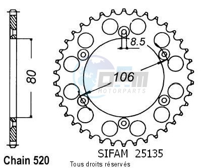 Product image: Sifam - 25135CZ49 - Chain wheel rear Rx 125 R 93-95   Type 520/Z49  0