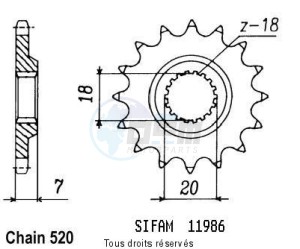 Product image: Sifam - 11986CZ11 - Sprocket 125 Rm 92-00   11986cz   11 teeth   TYPE : 520 